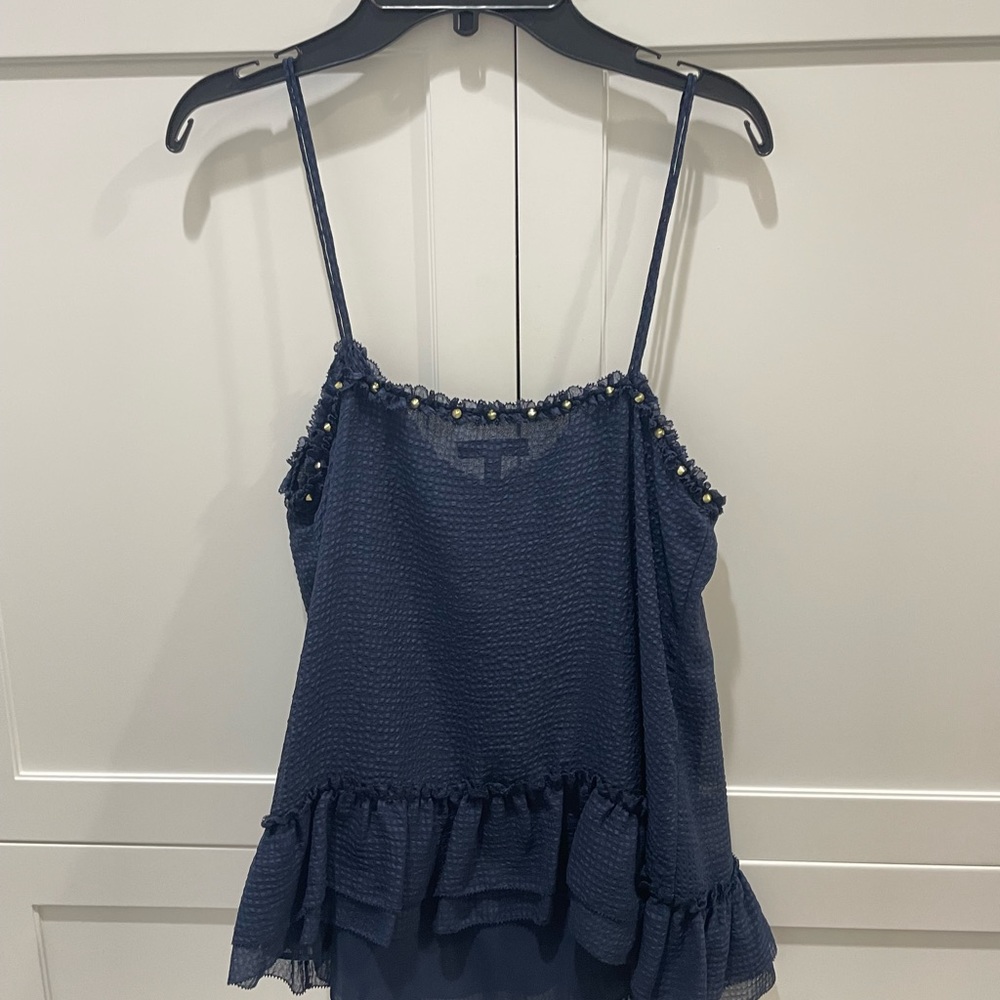 NAVY JUICY COUTURE TANK TOP BLOUSE W/ GOLD STUDS